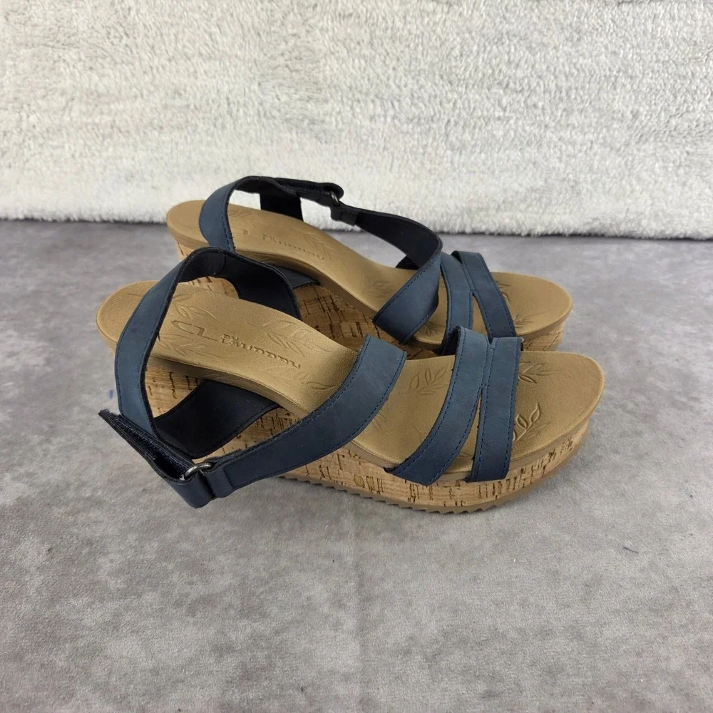 CL by Laundry Womens Navy Blue Strappy Cork Wedge Sandal Platform Size 7